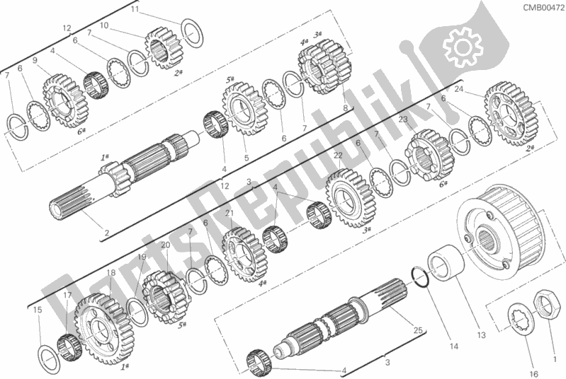 All parts for the Gear Box of the Ducati Diavel Xdiavel S Brasil 1260 2017